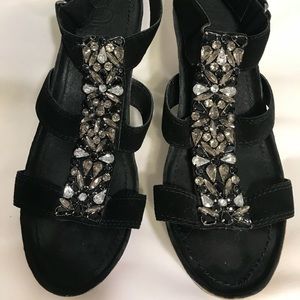 Apepazza black jeweled wedge sandal, like new, worn once. 9.5M